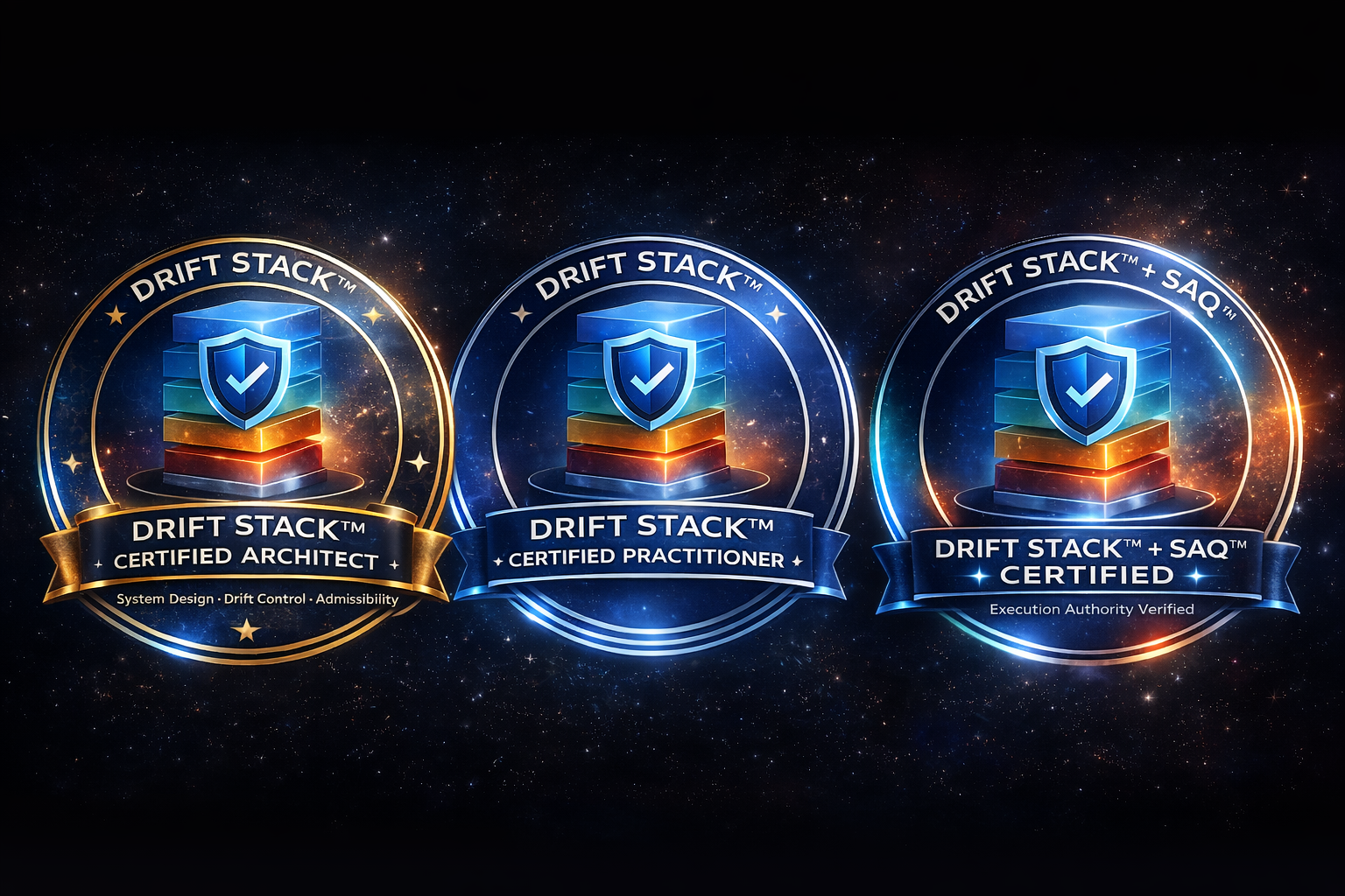 Drift Stack Certified Architect, Drift Stack Certified Practitioner, and Drift Stack plus SAQ Certified badges